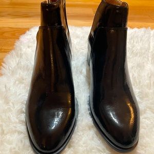 Black Franco Sarto Richland 2 pull on patent leather bootie, size 8.5. NWOT.